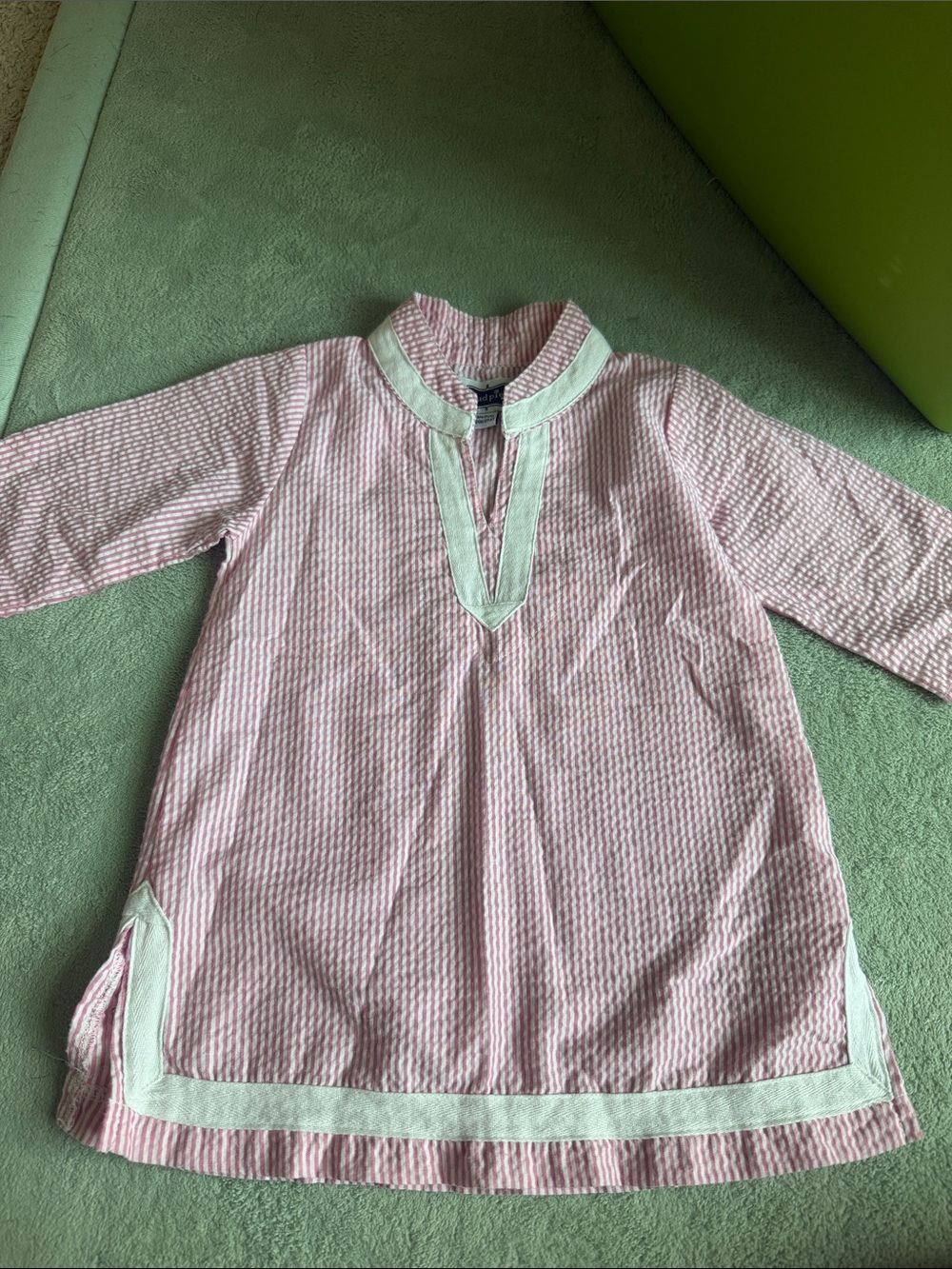 Mud Pie Pink Seersucker Nightgown with White Trim